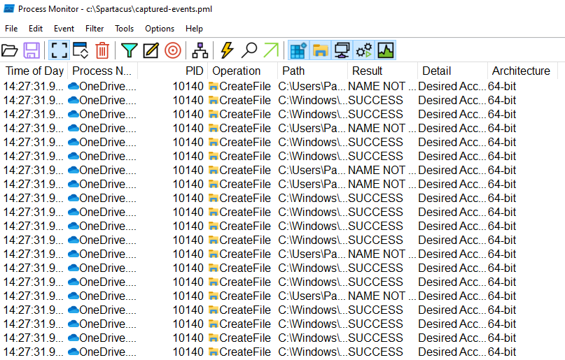 Process Monitor Captured Events