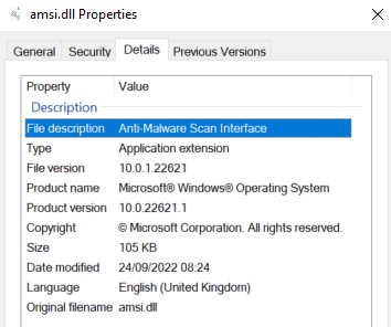 AMSI.dll Properties